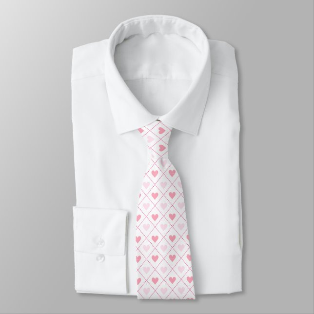 Men’s Pink Heart Pattern  Tie (Tied)