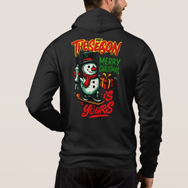 Men’s Premium Christmas Snowman Cozy Holiday  Hoodie (Back)