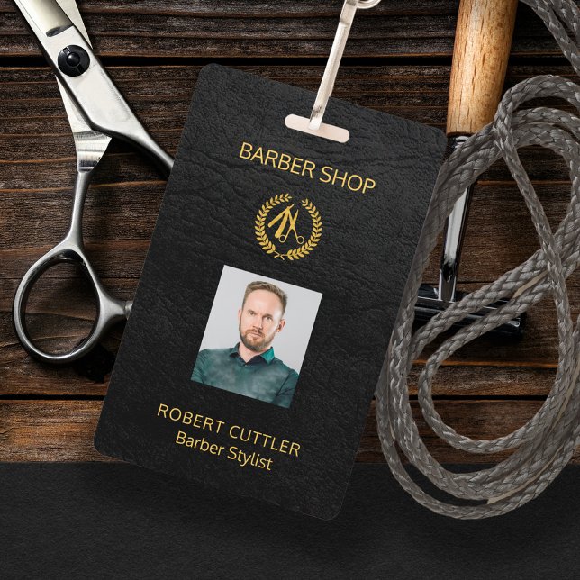 Men salon barber personalised employee photo id badge (Creator Uploaded)