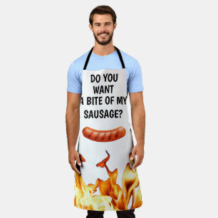 Men Sausage White Modern Dad Chef BBQ  Apron