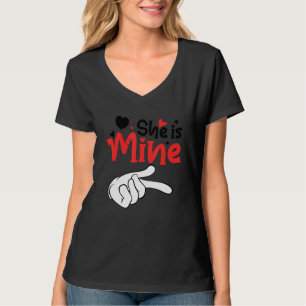 Men She is Mine Matching Couples Valentine Day Cos T-Shirt