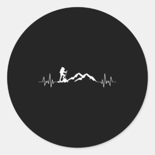 Men ski heartbeat skidiving mountain camping trave classic round sticker