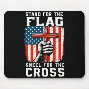 Men Stand For Flag Kneel The Cross Christian Patri Mouse Pad