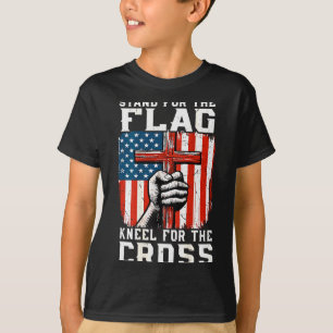 Men Stand For Flag Kneel The Cross Christian Patri T-Shirt