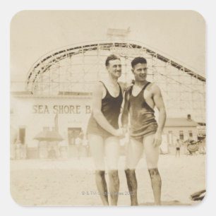 Men Standing on Beach Square Sticker