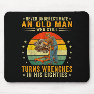 Men turn wrenches in eighties 80s funny mechanic mouse pad