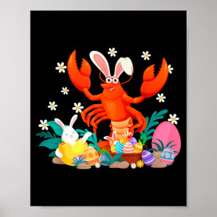 Men women funny crawfish easter sunday bunny egg poster