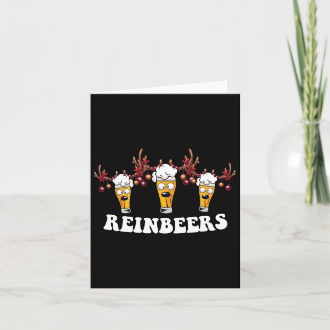 Men Women Funny Deer Reindeer Beer Christmas Drink Card (Front)