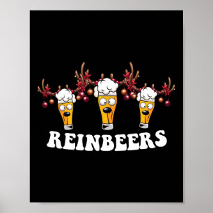 Men Women Funny Deer Reindeer Beer Christmas Drink Poster