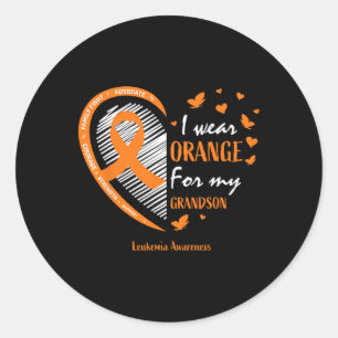 Men Women I Wear Orange For My Grandson Leukaemia  Classic Round Sticker