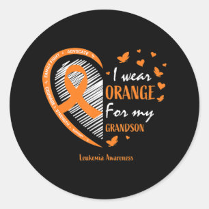 Men Women I Wear Orange For My Grandson Leukaemia  Classic Round Sticker