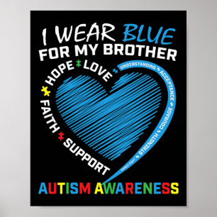 Men Women Kids I Wear Blue For My Brother Autism A Poster