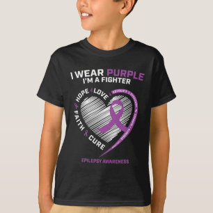 Men Women Kids I Wear Purple Im a Fighter Epilepsy T-Shirt
