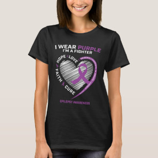 Men Women Kids I Wear Purple Im a Fighter Epilepsy T-Shirt