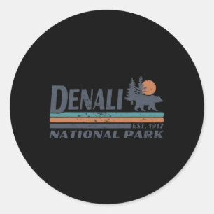 Men Women Retro Denali National Park Mountains Hik Classic Round Sticker