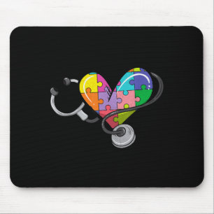 Men women stethoscope autism heart colorful puzzle mouse pad