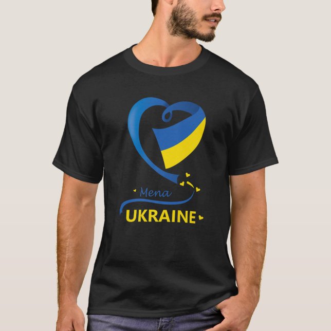 Mena Ukraine National Flag Heart Emblem Crest T-Shirt (Front)