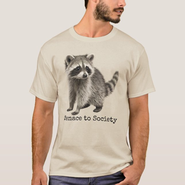 Menace To Society, Funny Feral Raccoon Meme T-Shirt (Front)