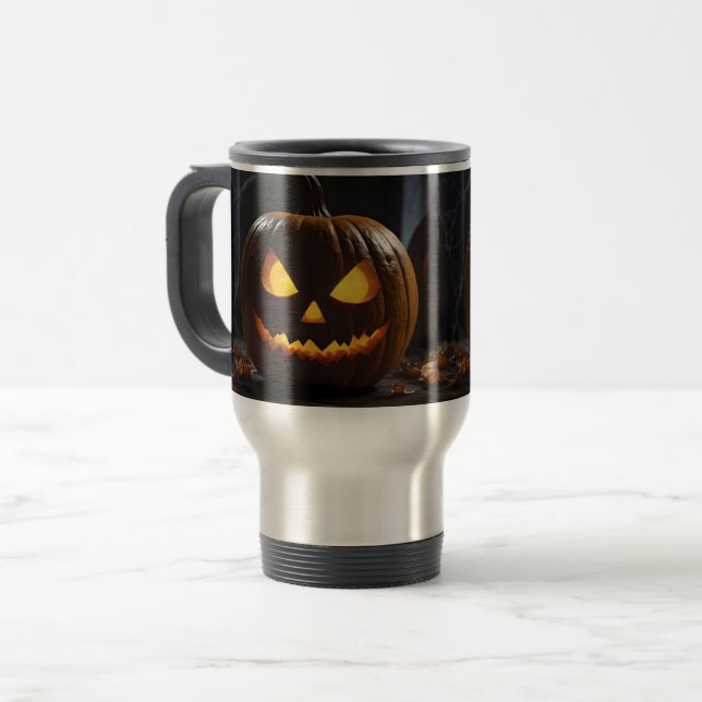 Menacing Halloween Pumpkin, Travel Mug (Front Left)