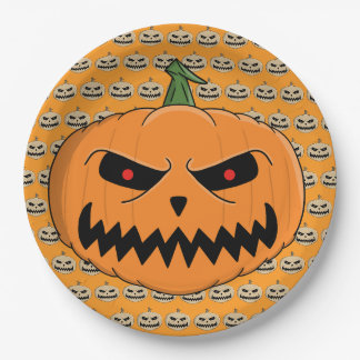 Menacing Jack O'Lantern Halloween Paper Plate