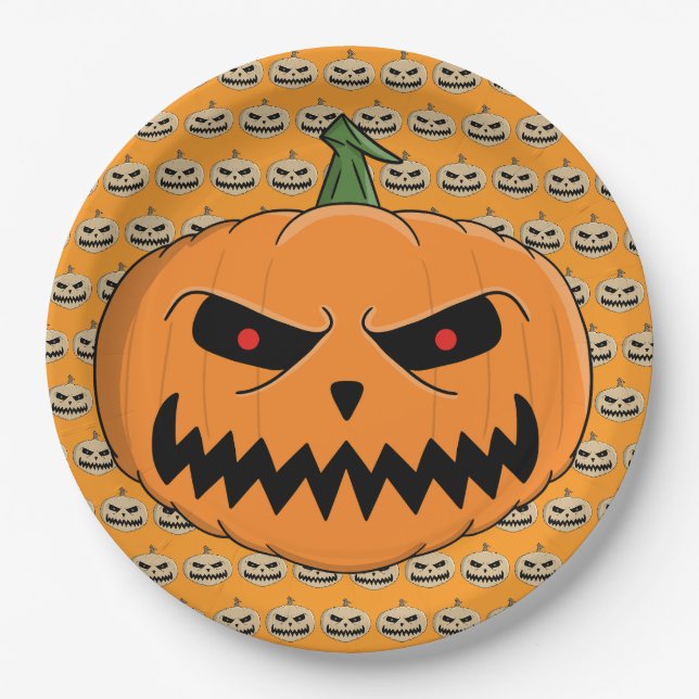 Menacing Jack O'Lantern Halloween Paper Plate (Front)