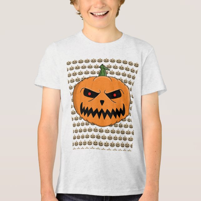 Menacing Jack O'Lantern Halloween Tri-Blend Shirt (Front)