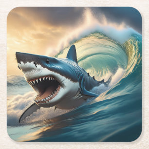 Menacing Shark Square Paper Coaster