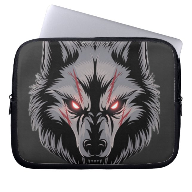 Menacing Wolf with Glowing Red Eyes Laptop Sleeve (Front)