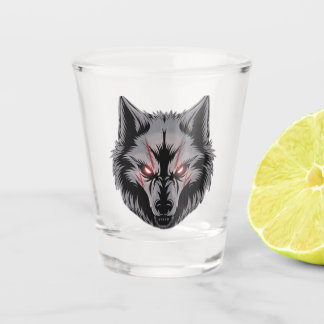 Menacing Wolf with Glowing Red Eyes Shot Glass