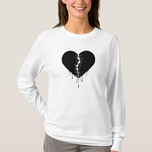 Mended Midnight: Stitched Obsidian Heart T-Shirt (Front)