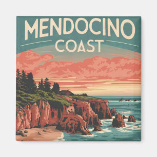 Mendocino Coast, California Retro Watercolor Magnet