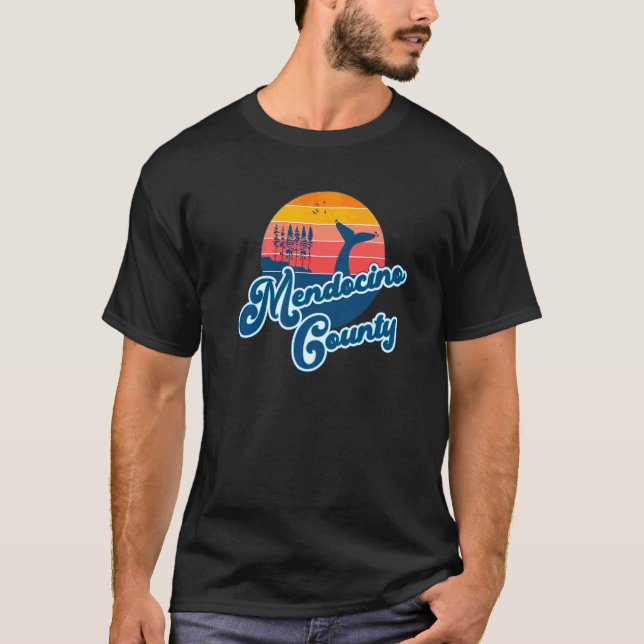 Mendocino County California Beach 70s Retro Surfer T-Shirt (Front)