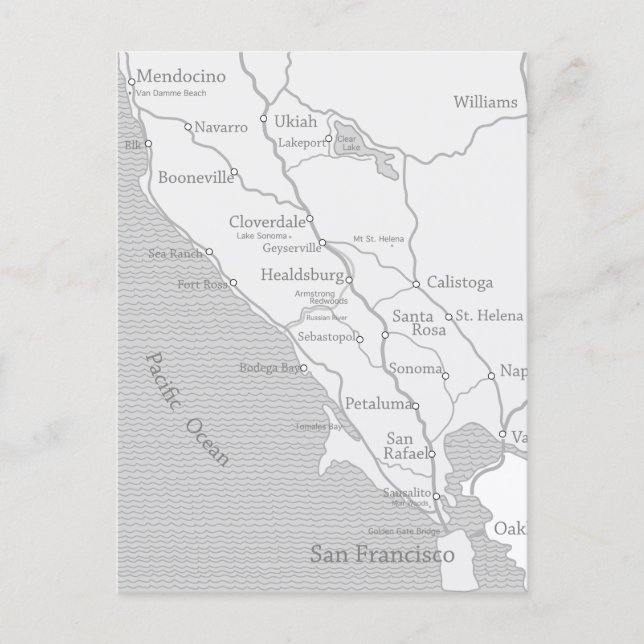 Mendocino to San Francisco Map Postcard (Front)