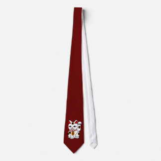 Meneki Neko Cat on Dark Red Tie