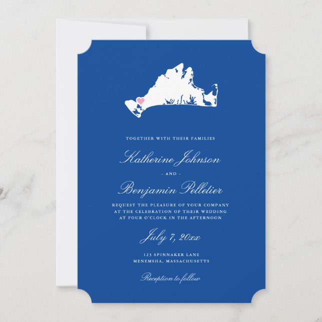 Menemsha Martha's Vineyard Elegant Map Wedding Invitation (Front)