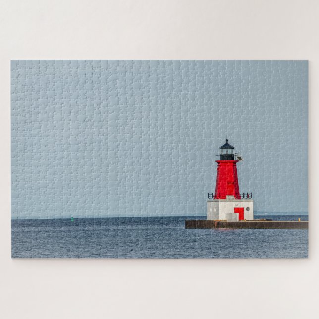 Menominee Lighthouse on Lake Michigan - 1014 piece Jigsaw Puzzle (Horizontal)