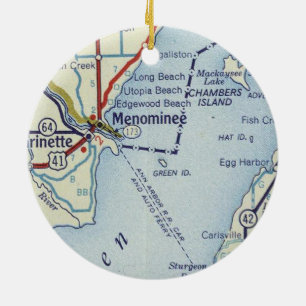 Menominee MI Map Ceramic Tree Decoration