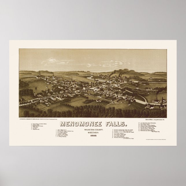 Menomonee Falls, WI Panoramic Map - 1886 Poster (Front)