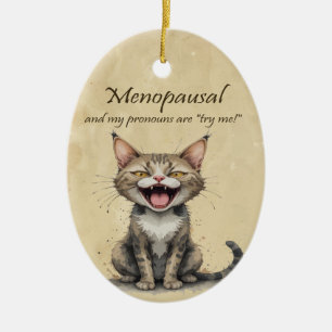 Menopause Humour Stressed Angry Cat Ceramic Tree Decoration