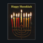 Menorah and Candles Hanukkah Lights Postcard<br><div class="desc">Happy Hanukkah to one and all. Spread the joy of the holiday lights with this postcard. The illuminated menorah glows with the candles lit for the 8 nights. We light one candle for each night, and celebrate the miracle of the 8 nights of Hanukkah. This year, make it easy on...</div>