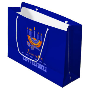 Menorah and Dreidels Custom Name Hanukkah Large Gift Bag