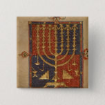 Menorah and other vessels of the temple 15 cm square badge<br><div class="desc">Spanish School's Add Ms 15250 f.3v Menorah and other vessels of the temple, from the ' Duke of Sussex Spanish Bible', Catalonia located at the British Library, London, UK. The Add Ms 15250 f.3v Menorah and other vessels of the temple, from the ' Duke of Sussex Spanish Bible', Catalonia was...</div>