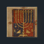 Menorah and other vessels of the temple 15 cm square badge<br><div class="desc">Spanish School's Add Ms 15250 f.3v Menorah and other vessels of the temple, from the ' Duke of Sussex Spanish Bible', Catalonia located at the British Library, London, UK. The Add Ms 15250 f.3v Menorah and other vessels of the temple, from the ' Duke of Sussex Spanish Bible', Catalonia was...</div>
