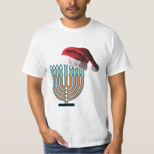 Menorah and Santa Claus Hat for Christmas T-Shirt