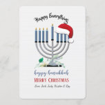 Menorah and Santa Hat Holiday Card<br><div class="desc">A Hanukkah-Christmas holiday card which features a menorah and Santa's hat. Perfect for the "Holiday Season" crowd. (Designed by Rawpixel.com). (Designed by Freepik). (Designed by Freepik). The card is easy to customise with your wording, font and font colour.Not exactly what you're looking for? All our products can be custom designed...</div>