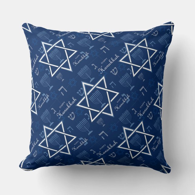 Menorah and The Star of David Hanukkah  Cushion (Front)