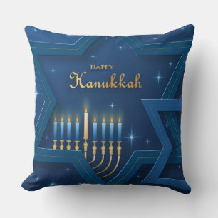 Menorah and The Star of David Hanukkah Cushion