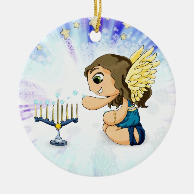 Menorah Angel Ceramic Tree Decoration (Front)