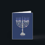 Menorah Bling-Blue Candles - Chanukah Note Card<br><div class="desc">About this item * INSIDE GREETING SAYS - Happy Chanukah * SIZE - Some styles are available blank or with a greeting inside. Fits neatly in an elegant, sturdy 5" x 7" paper mailing envelope with a pointed flap. * Perfect, humourous stationery for writing Chanukah wishes; ships with envelopes. Card's...</div>