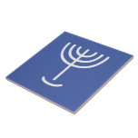 Menorah Blue White Tile<br><div class="desc">Menorah Paleo Hebrew lettering. Personalise by adding your own name. To make this your own design 'Click to Customise Further" … or 'Transfer this design' to print the same design onto a different product. Where does the Menorah come from? It comes from the Bible, in the book of Exodus, chapter...</div>